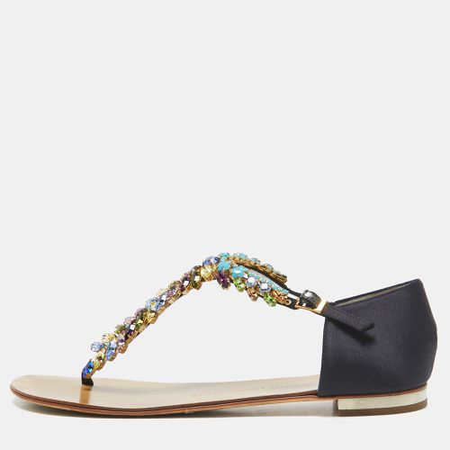 Satin Crystal Embellished T-Strap Flat Sandals Size 40 - Giuseppe Zanotti - Modalova