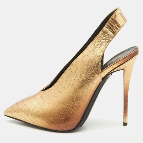 Metallic Golden Python Embossed Leather Slingback Pumps Size 38 - Giuseppe Zanotti - Modalova