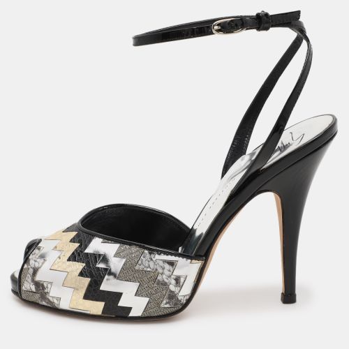 Zigzag Patent and Leather Mixed Media Ankle Strap Sandals Size 37 - Giuseppe Zanotti - Modalova