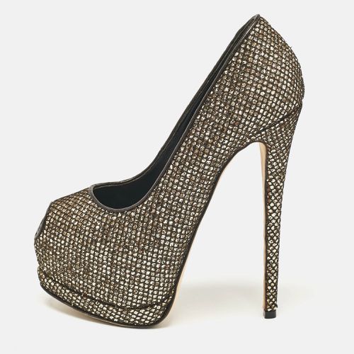 Black Glitter and Mesh Sharon Peep Toe Pumps Size 36.5 - Giuseppe Zanotti - Modalova