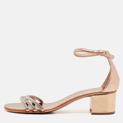 Metallic Leather Crystal Embellished Ankle Strap Flat Sandals Size 36 - Giuseppe Zanotti - Modalova