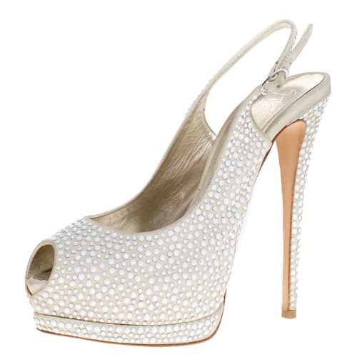 Suede Crystal Embellished Peep Toe Platform Slingback Sandals Size 40 - Giuseppe Zanotti - Modalova