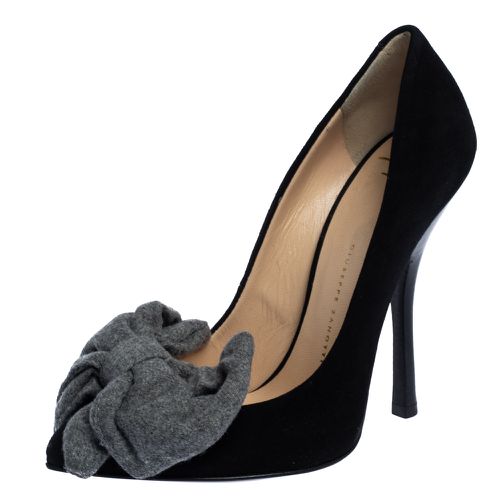 Grey Suede and Fabric Bow Pointed Toe Pumps Size 36 - Giuseppe Zanotti - Modalova