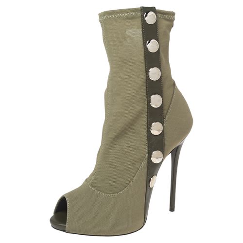 Army Canvas and Studded Leather Peep-Toe Ankle Boots Size 37 - Giuseppe Zanotti - Modalova