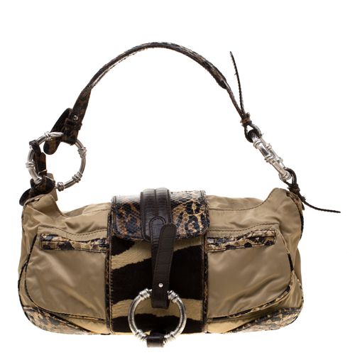 Brown Nylon/Python and Calfhair Satchel - Gianfranco Ferre - Modalova