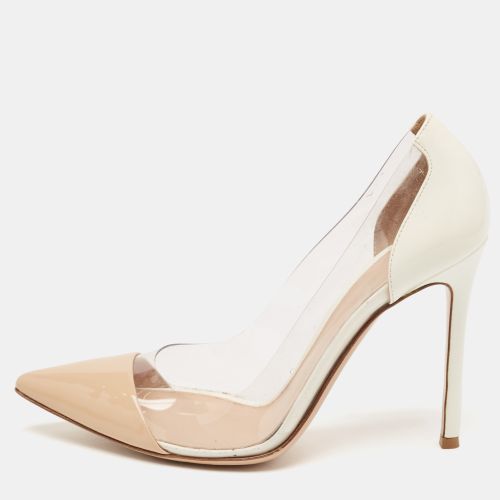 White Patent Leather And PVC Plexi Pointed Toe Pumps Size 38 - Gianvito Rossi - Modalova