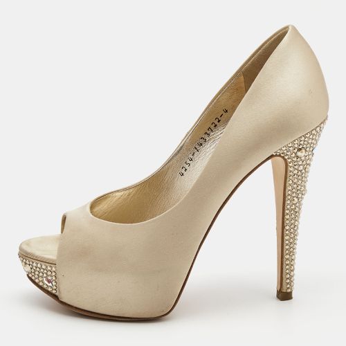 Satin Crystal Embellished Heel Peep Toe Platform Pumps Size 37 - Gina - Modalova