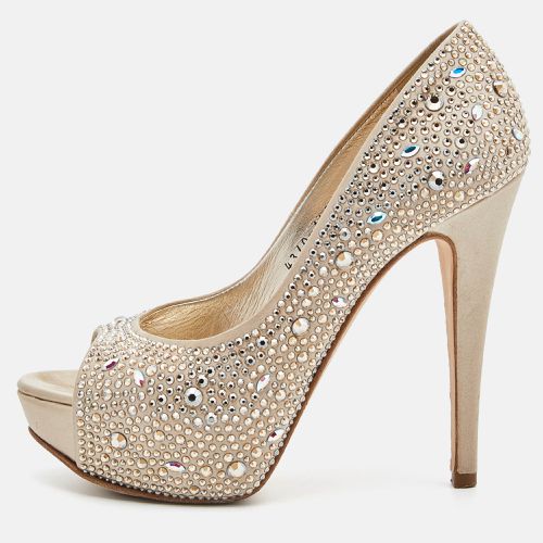 Satin Crystal Embellished Peep Toe Platform Pumps Size 37 - Gina - Modalova