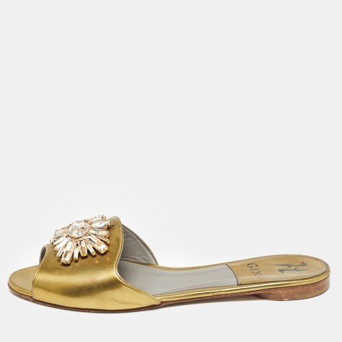 Leather Crystal Embellished Flat Slides Size 39 - Gina - Modalova