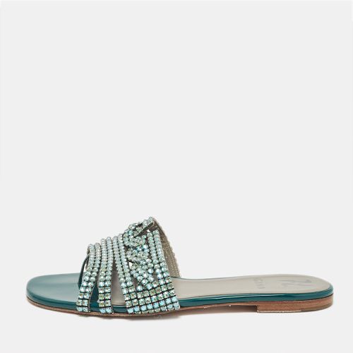 Crystal Embellished Leather Thong Flat Slides Size 39 - Gina - Modalova