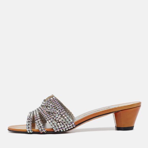 Patent and Leather Crystal Embellished Slide Sandals Size 39 - Gina - Modalova