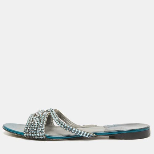 Leather Crystal Embellished Flat Sandals Size 40.5 - Gina - Modalova