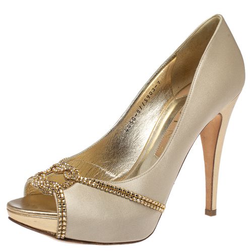 Satin Crystal Embellished Peep Toe Pumps Size 40 - Gina - Modalova