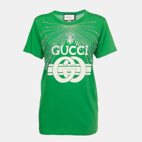 Logo Print Rhinestone Embellished T-Shirt L - Gucci - Modalova