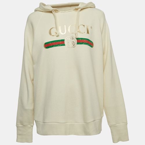 Logo Print Embroidered Cotton Knit Hoodie XS - Gucci - Modalova