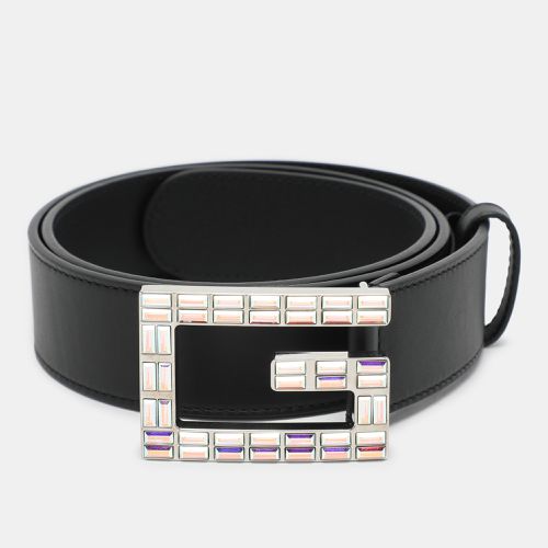 Leather Crystal Embellished G Buckle Belt 80CM - Gucci - Modalova