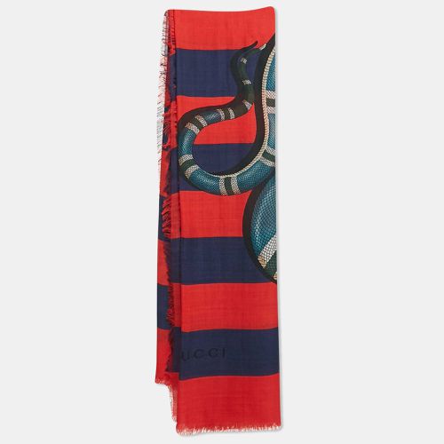 Blue Kingsnake Print Stripe Silk Scarf - Gucci - Modalova