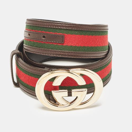 Leather and Web Canvas Interlocking G Buckle Belt 80 CM - Gucci - Modalova