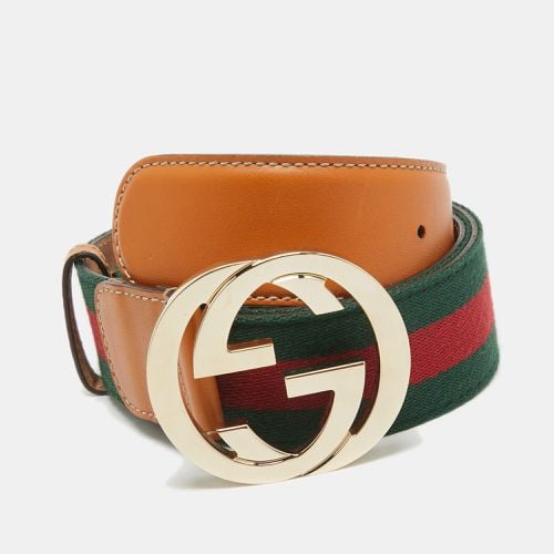 Leather and Web Canvas Interlocking G Buckle Belt 95 CM - Gucci - Modalova