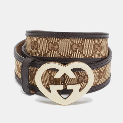 Brown GG Canvas and Leather Lovely Heart Buckle Belt 100 CM - Gucci - Modalova