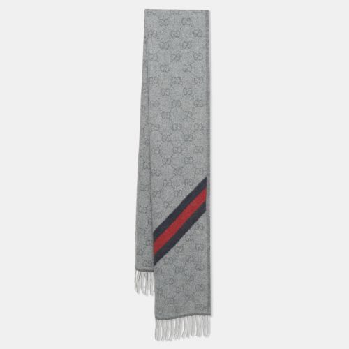 GG Supreme Monogram Jacquard Wool Fringed Scarf - Gucci - Modalova