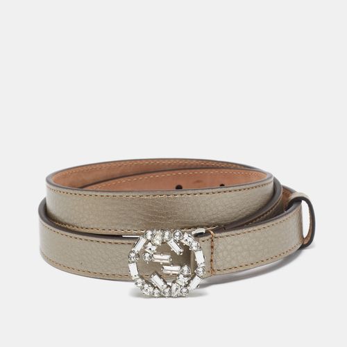 Leather Crystal Embellished Interlocking G Buckle Belt 90CM - Gucci - Modalova