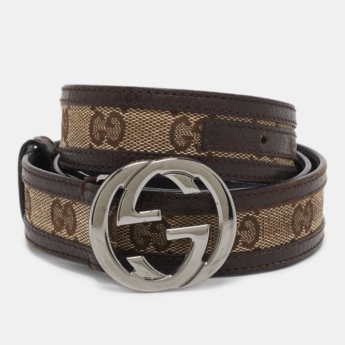 Brown GG Canvas and Leather Interlocking G Buckle Belt 85 CM - Gucci - Modalova