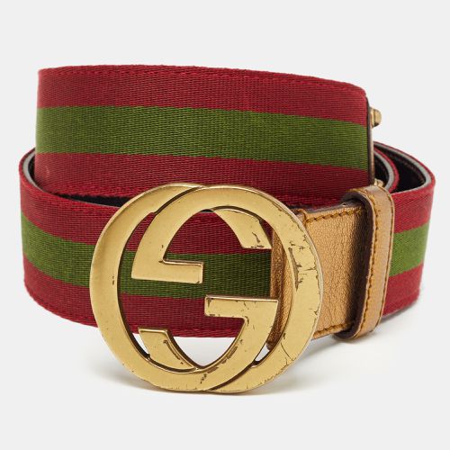 Leather and Web Detail Interlocking GG Buckle Belt 95 CM - Gucci - Modalova