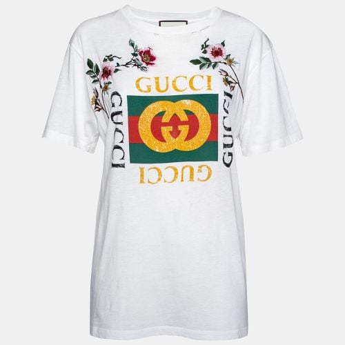 Logo Printed & Embroidered Cotton Distressed T-Shirt XS - Gucci - Modalova