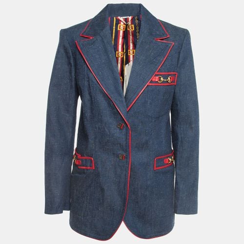 Leather Trimmed Denim Single Breasted Blazer M - Gucci - Modalova