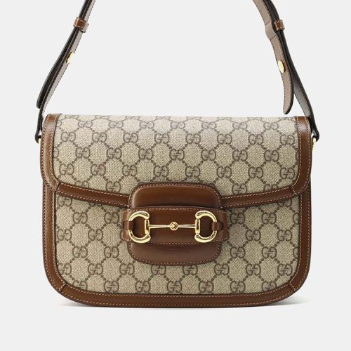 Brown Canvas Leather GG Supreme Horsebit 1955 Shoulder Bag - Gucci - Modalova