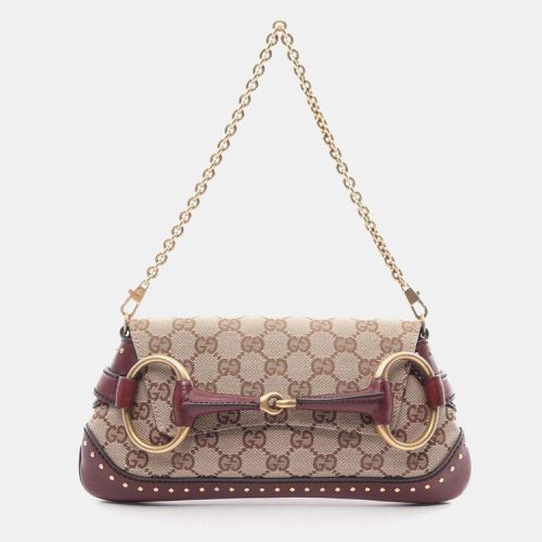 Bordeaux Leather Horsebit GG Canvas Handbag - Gucci - Modalova