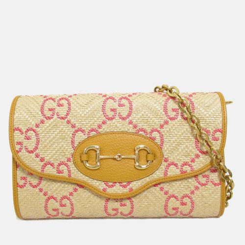 Yellow leather straw Shoulder Bag - Gucci - Modalova