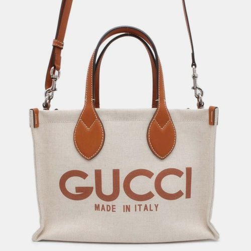 Light Brown Canvas Leather Print Tote Bag Size Mini - Gucci - Modalova