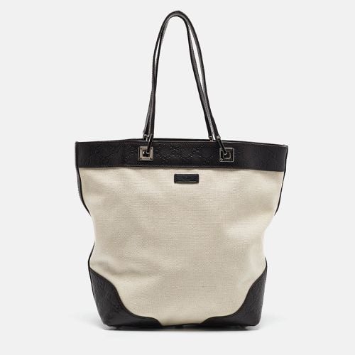 Dark /White Canvas and Leather Tote - Gucci - Modalova