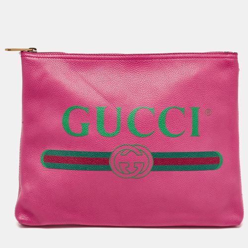 Fuchsia Leather Logo Print Zip Pouch - Gucci - Modalova