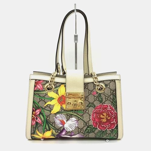 GG Supreme Canvas Leather Flora Padlock Chain Shoulder Bag - Gucci - Modalova