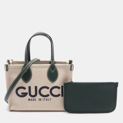 Canvas Leather Ivory Green Printed Tote Bag - Gucci - Modalova