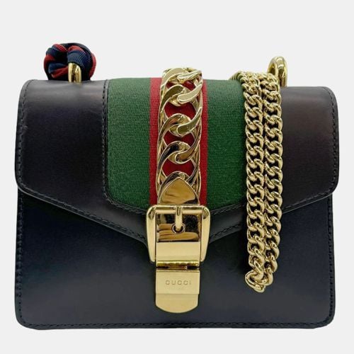 Leather Navy Sylvie Shoulder Bag - Gucci - Modalova