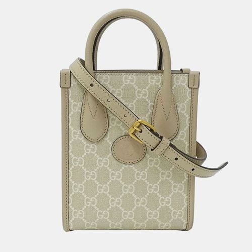 Greige GG Supreme Compact Interlocking Handbag - Gucci - Modalova