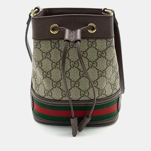 Brown Canvas and Leather Ophidia mini bucket bag - Gucci - Modalova