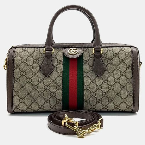 Brown Leather and PVC Ophidia medium top handle bag - Gucci - Modalova