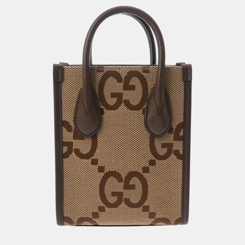 Brown Canvas Leather Jumbo Gg Tote Bag - Gucci - Modalova