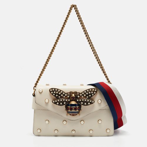 Off Leather Mini Pearl Studded Broadway Bee Shoulder Bag - Gucci - Modalova