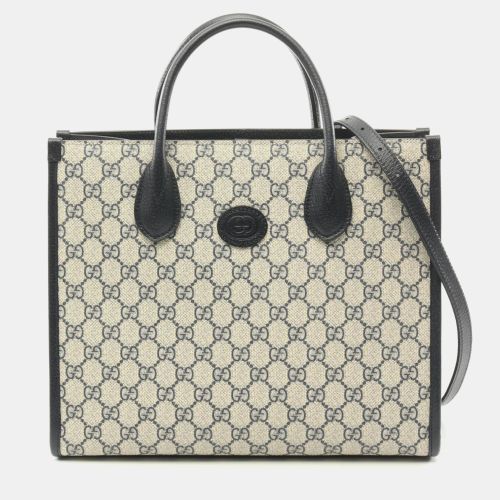 Navy Coated Canvas Leather GG Supreme Tote Bag - Gucci - Modalova