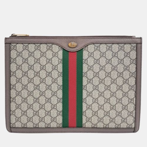 Brown Coated Canvas Leather Supreme Portfolio Clutch Bag - Gucci - Modalova