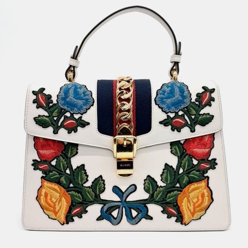 White Leather Sylvie Top Handle Bag - Gucci - Modalova