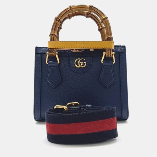 Blue Leather Mini Diana NM Bamboo Top Handle Bag - Gucci - Modalova