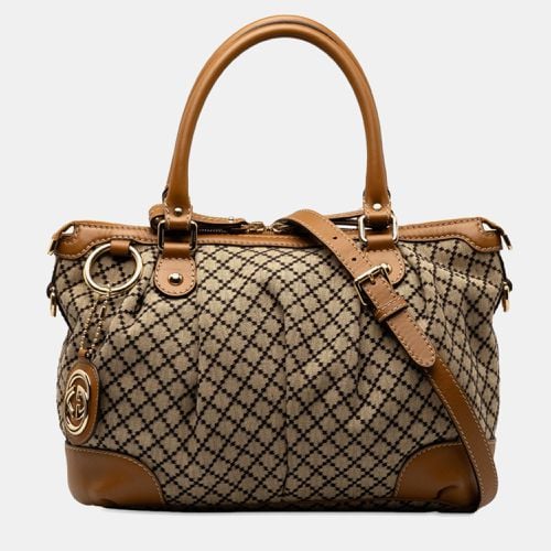 Brown/ Diamante Canvas And Leather Sukey Tote Bag - Gucci - Modalova