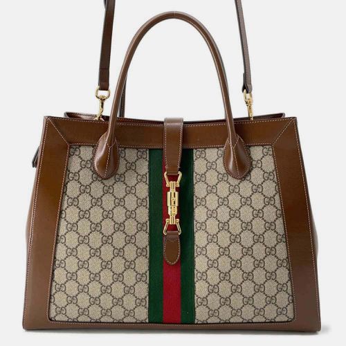 Beige GG Supreme Canvas and Leather Medium Web Jackie 1961 Tote Bag - Gucci - Modalova